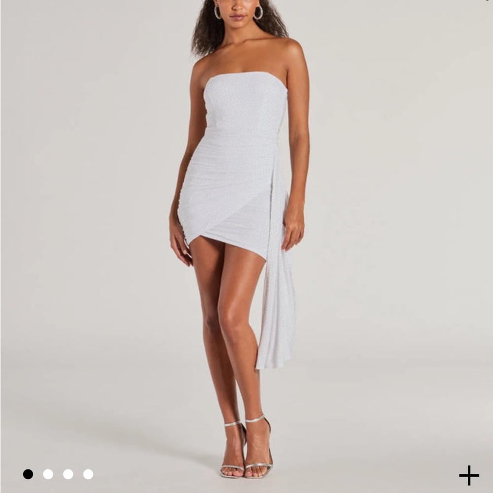 Windsor Sparkle Glam Rhinestone Mesh Strapless Mini Dress - Small